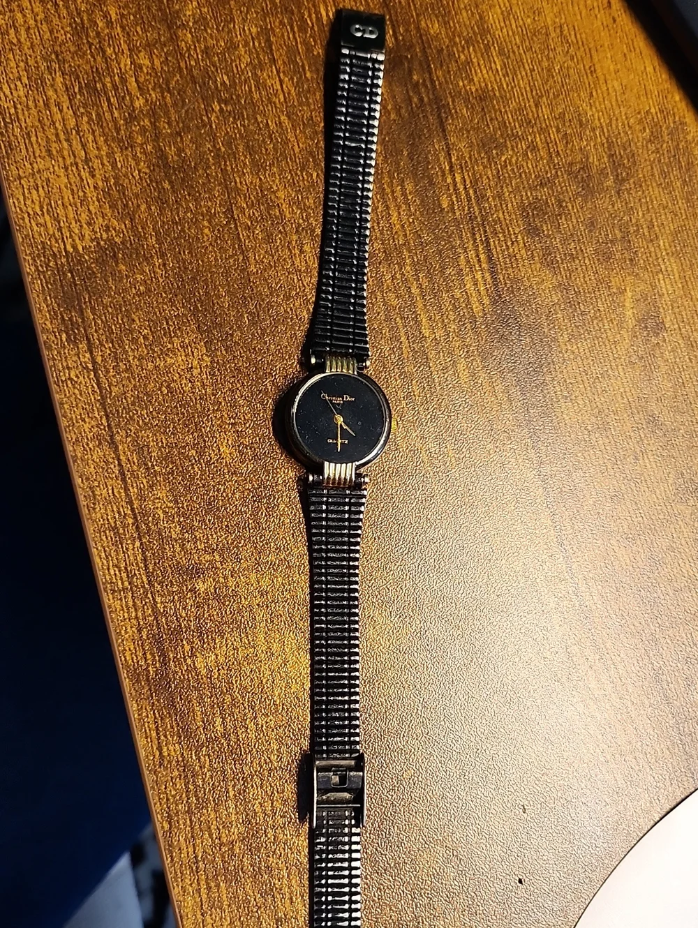 Vintage Dior Black and Gold Slim Bracelet Watch