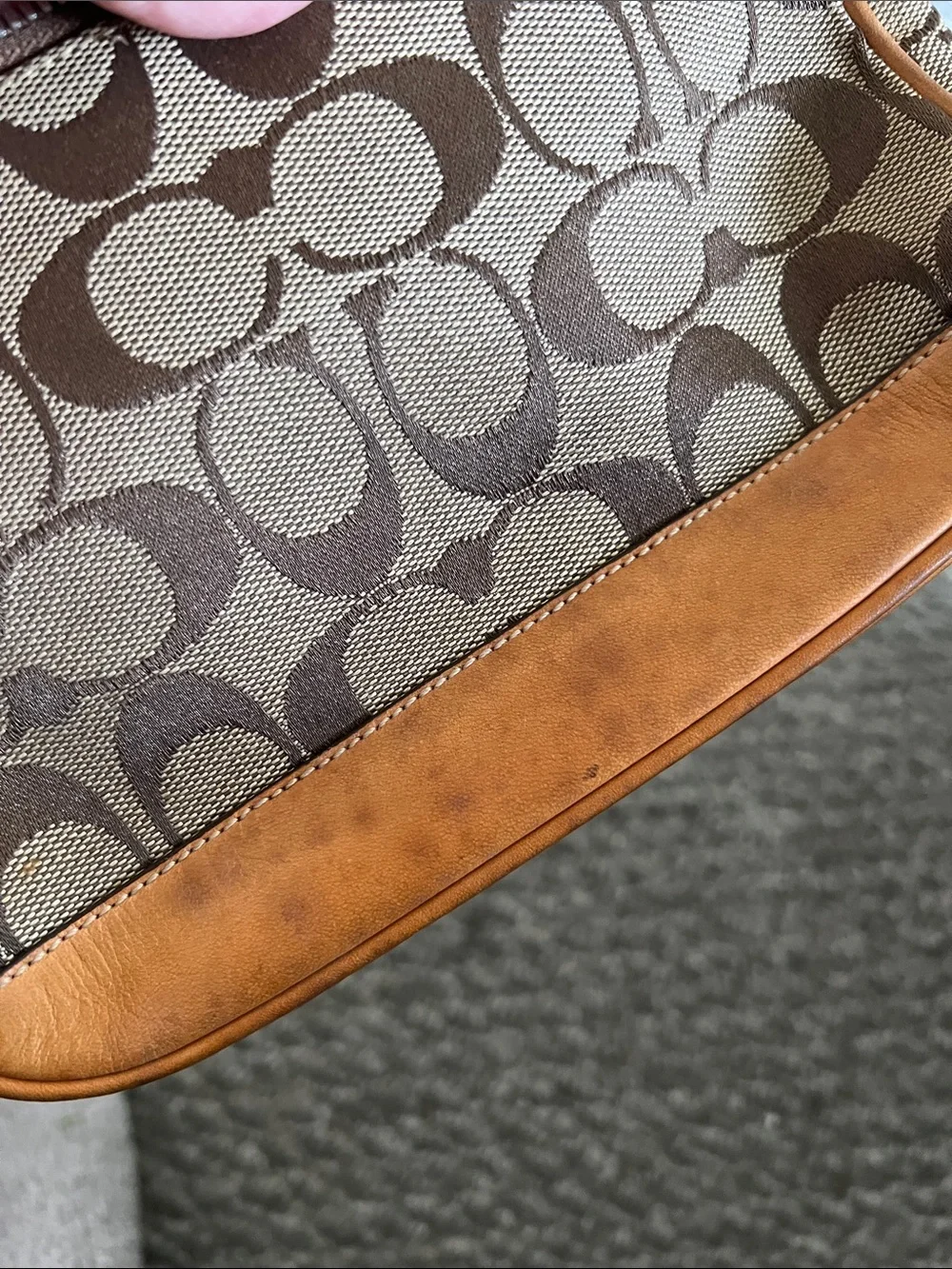 Coach Y2K Signature Canvas Shoulder Pouch with Tan Leather Trim NO HANG TAG