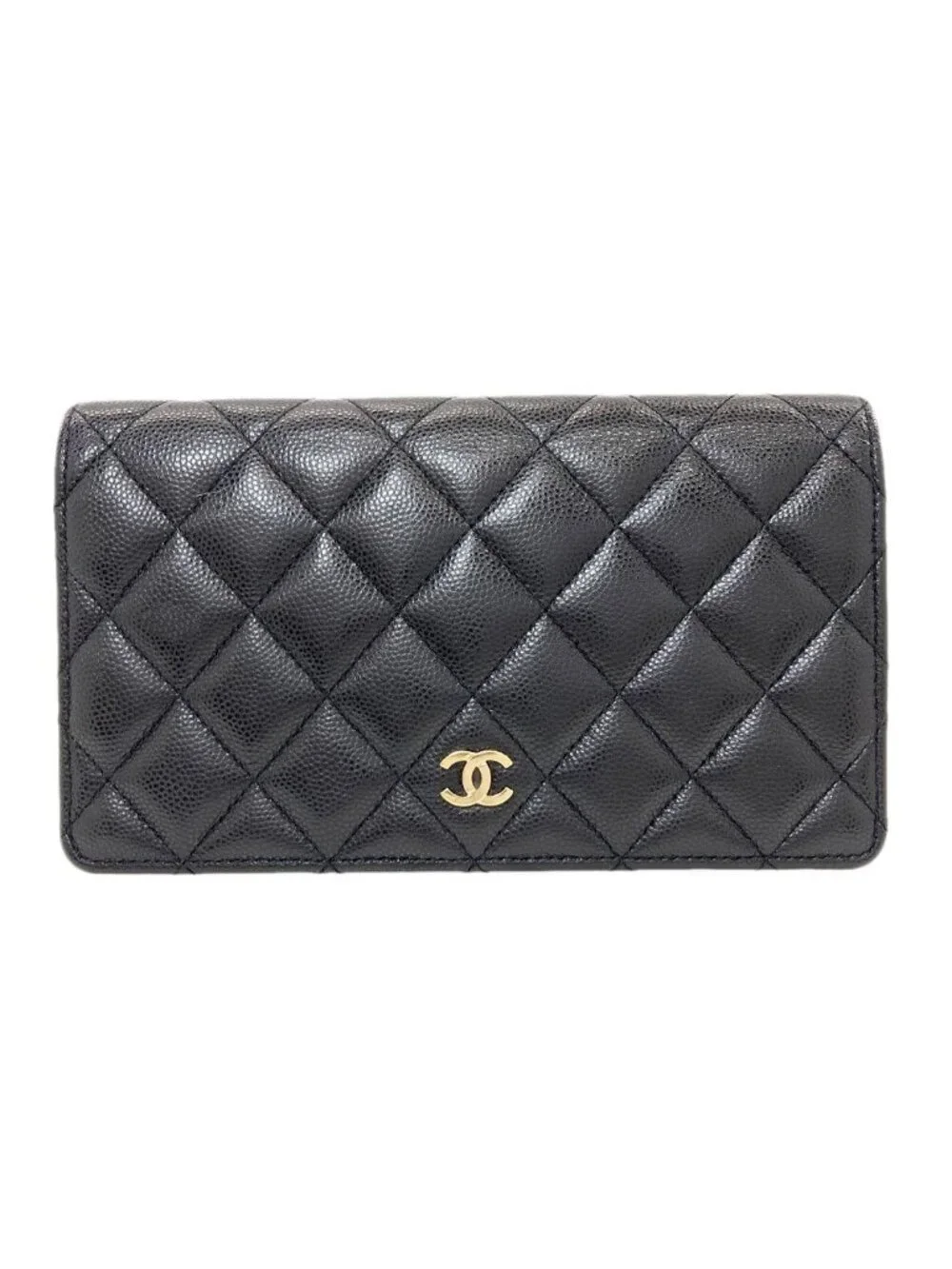 Chanel CC Logo Quilted Gold Wallet Grained Calfskin