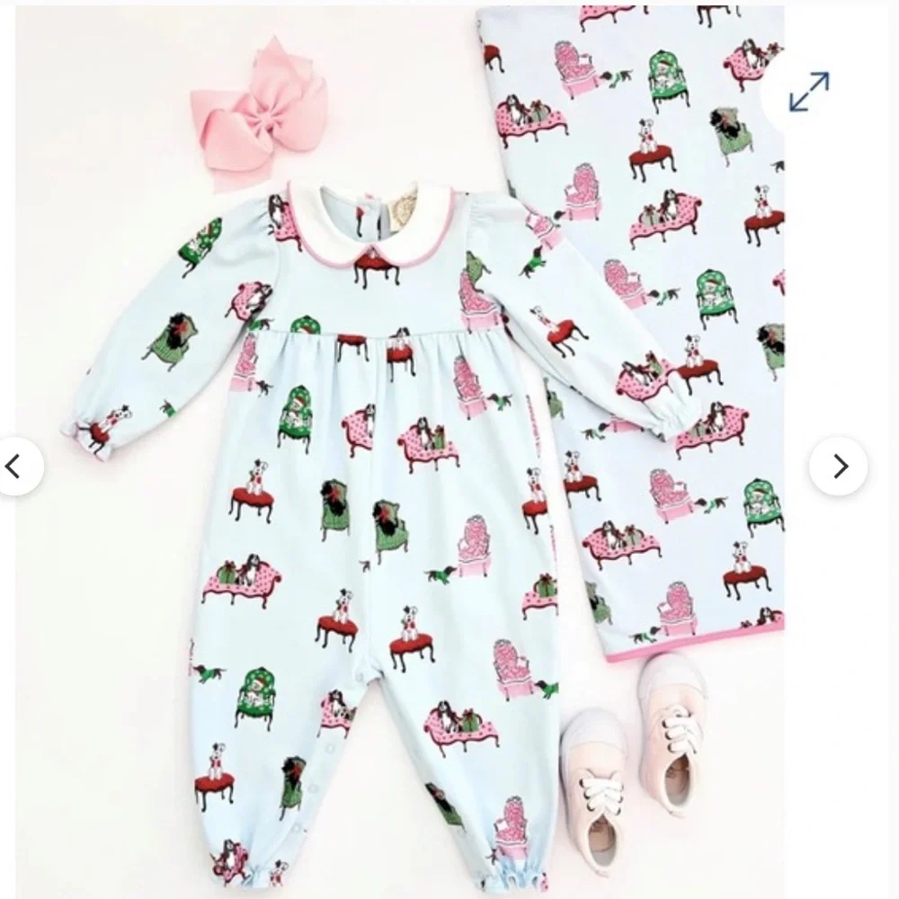Beaufort Bonnet TBBC Long Sleeve Britt Romper Paw-recious with Hamptons Hot Pink