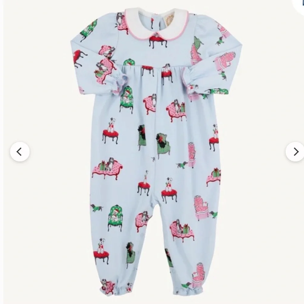 Beaufort Bonnet TBBC Long Sleeve Britt Romper Paw-recious with Hamptons Hot Pink