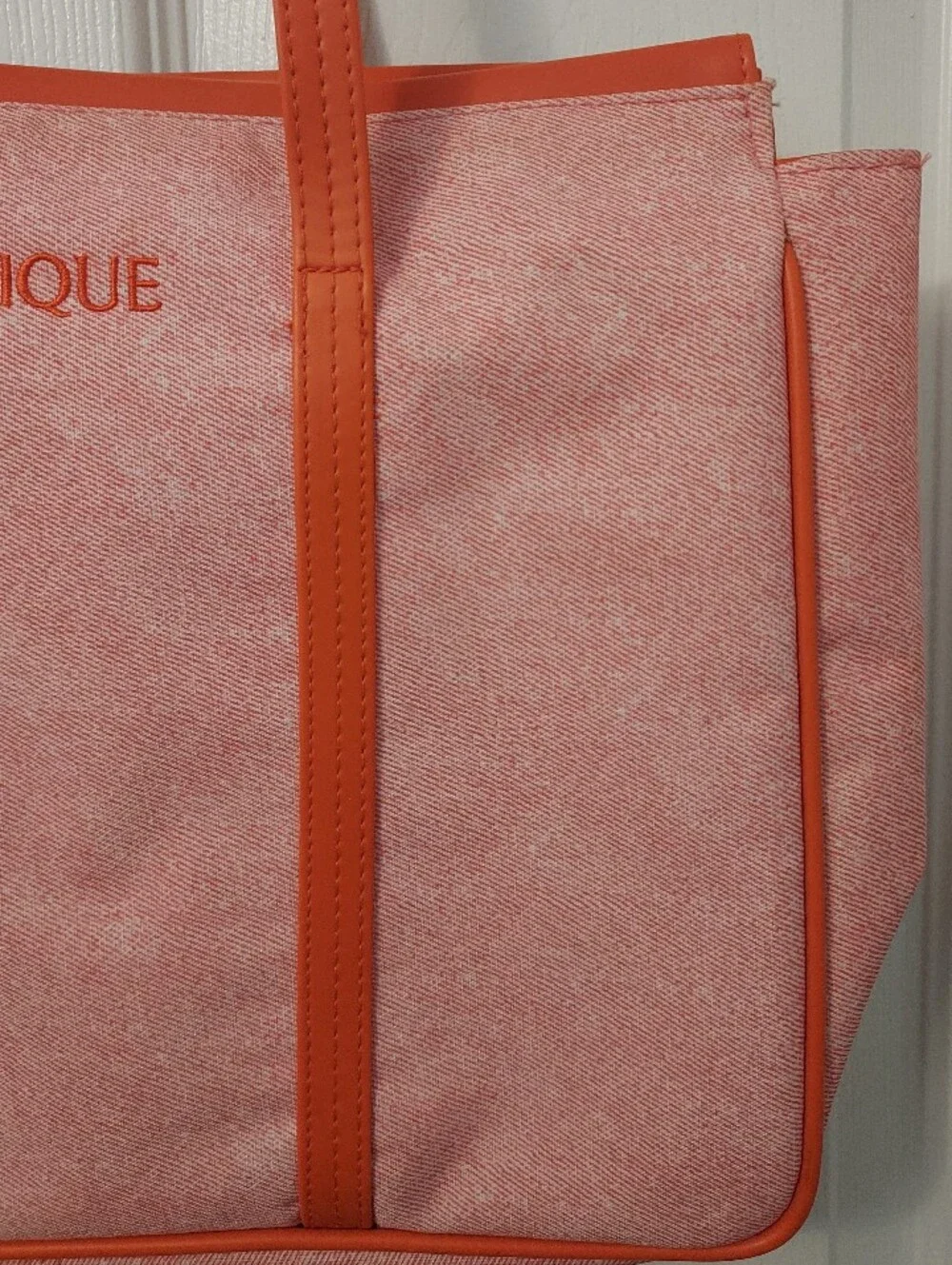Clinique Pink Canvas Tote with Orange Trim and Straps