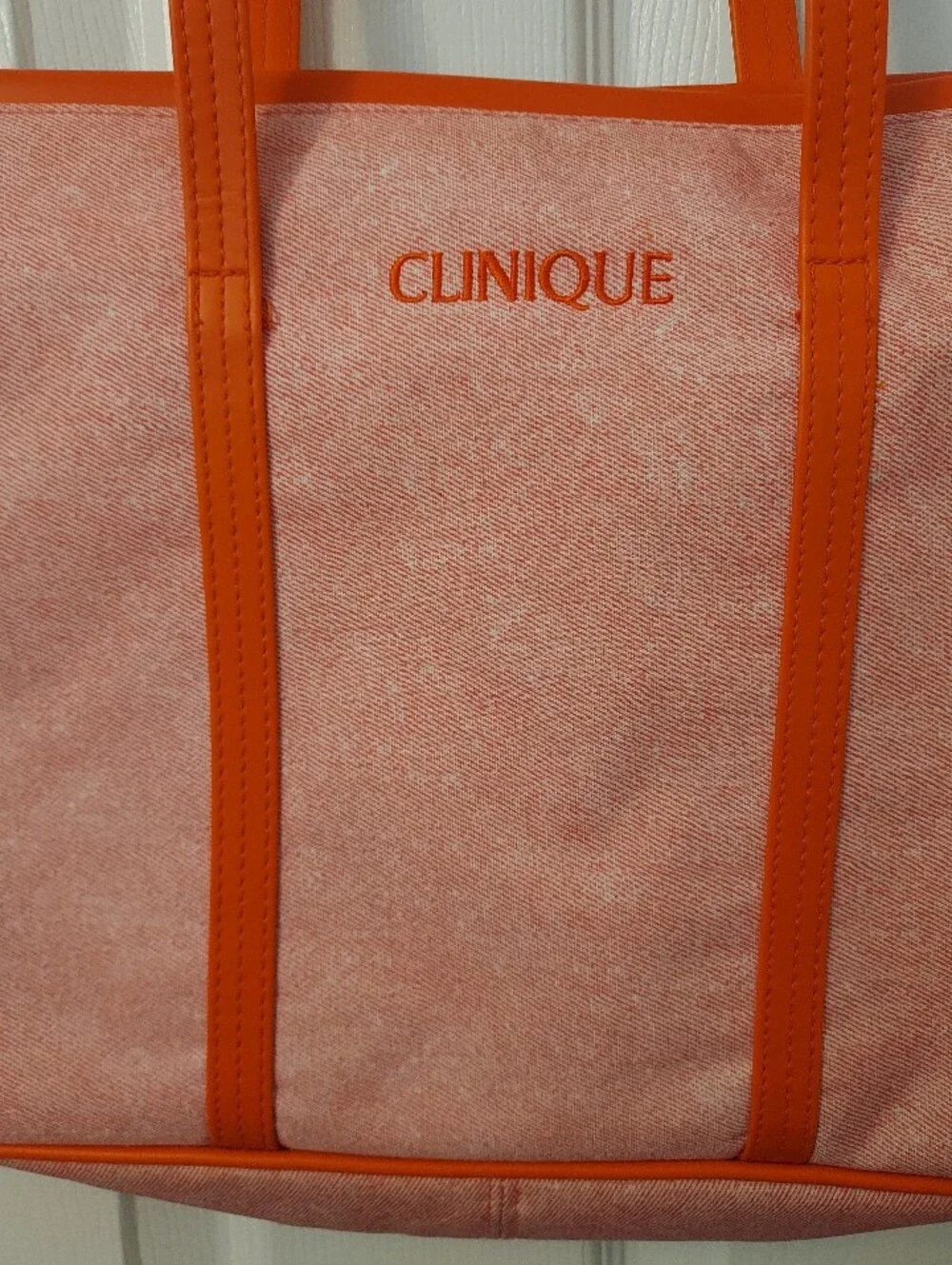 Clinique Pink Canvas Tote with Orange Trim and Straps