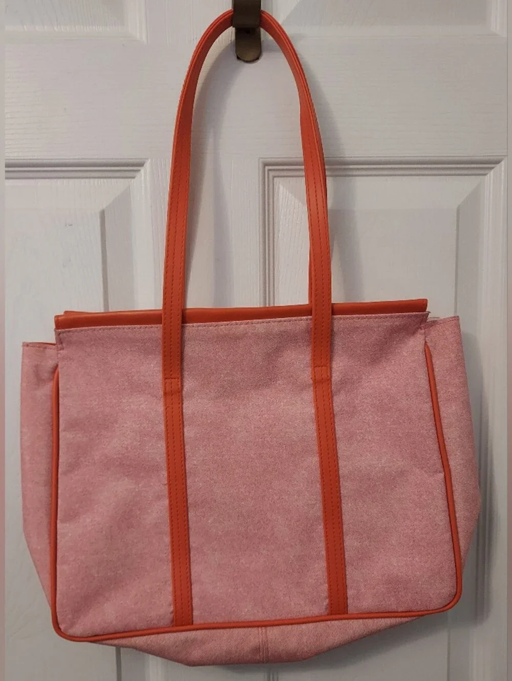 Clinique Pink Canvas Tote with Orange Trim and Straps