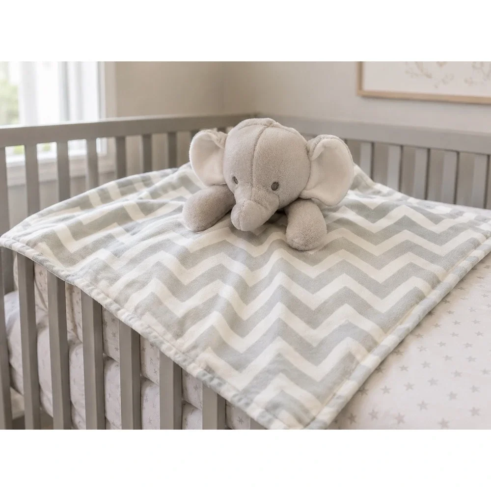 Carters Gray Elephant Chevron Baby Security Blanket Lovey Plush 67258 New