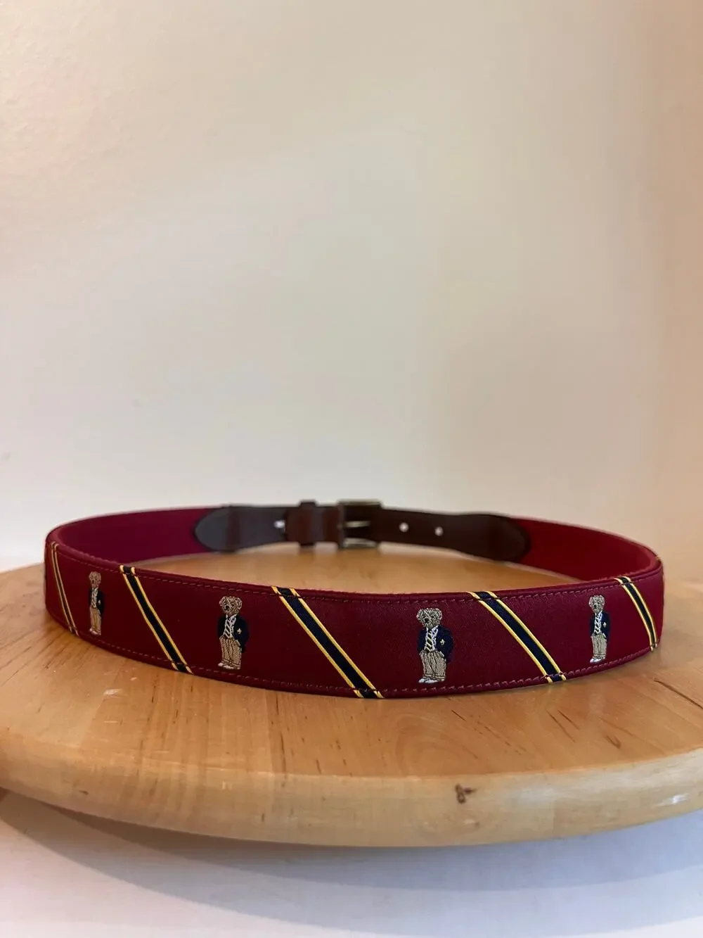Polo Ralph Lauren Leather Maroon Sweater Bear Ribbon Belt Unisex Size 34 / Large
