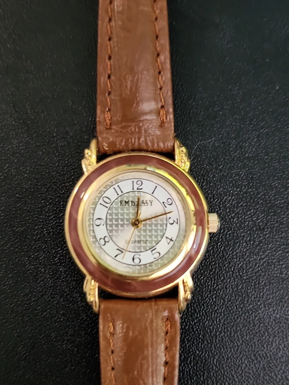 Embassy Women's Brown Leather Strap Gold-Tone Watch