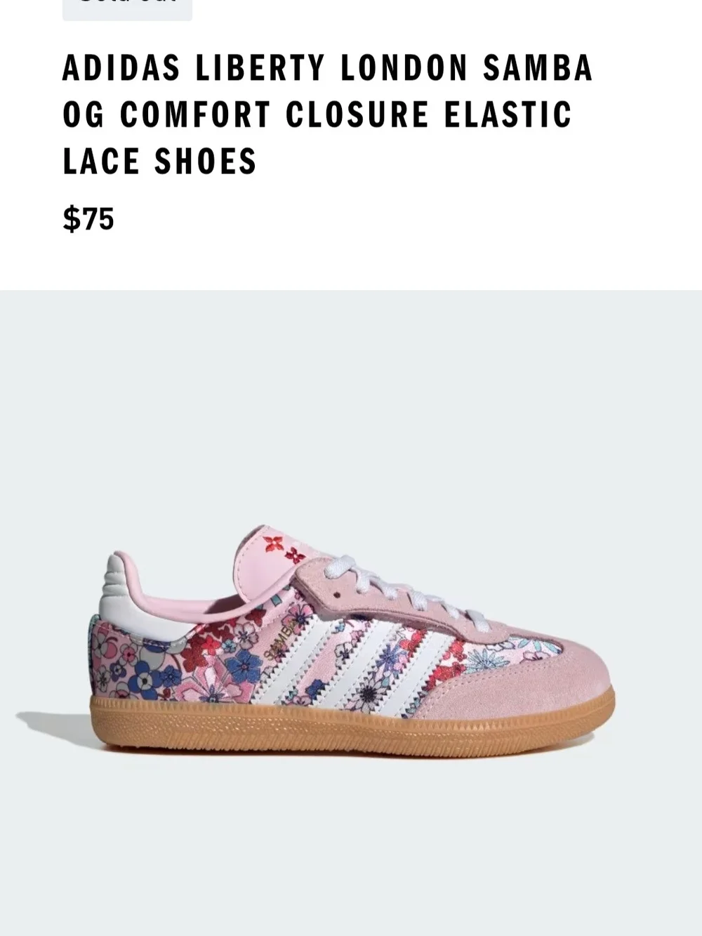 Adidas Samba Girls Sneakers, Liberty London, NEW Size 3
