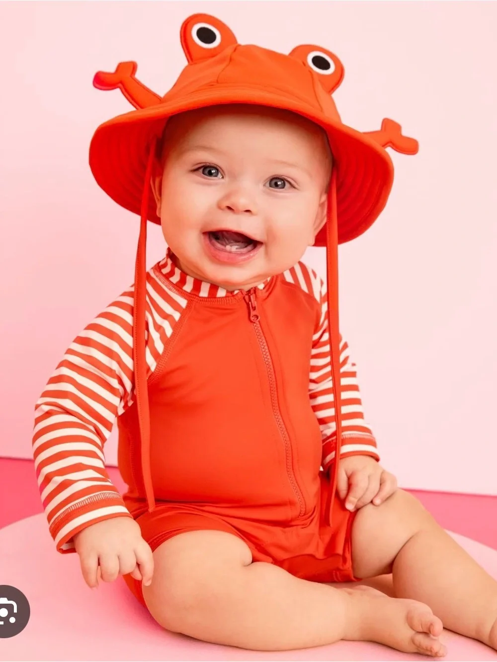 Hanna Andersson Orange Crab Bucket Hat & Rash Guard Swim Set