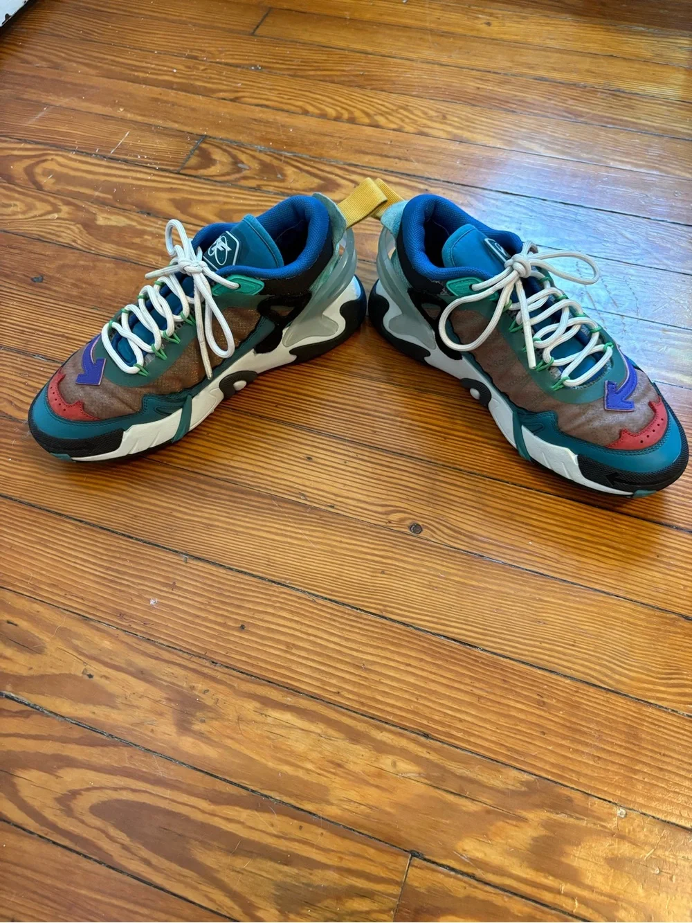 Off-White Odsy 2000 Colorblock Arrow Sneakers in Teal, Purple & Red