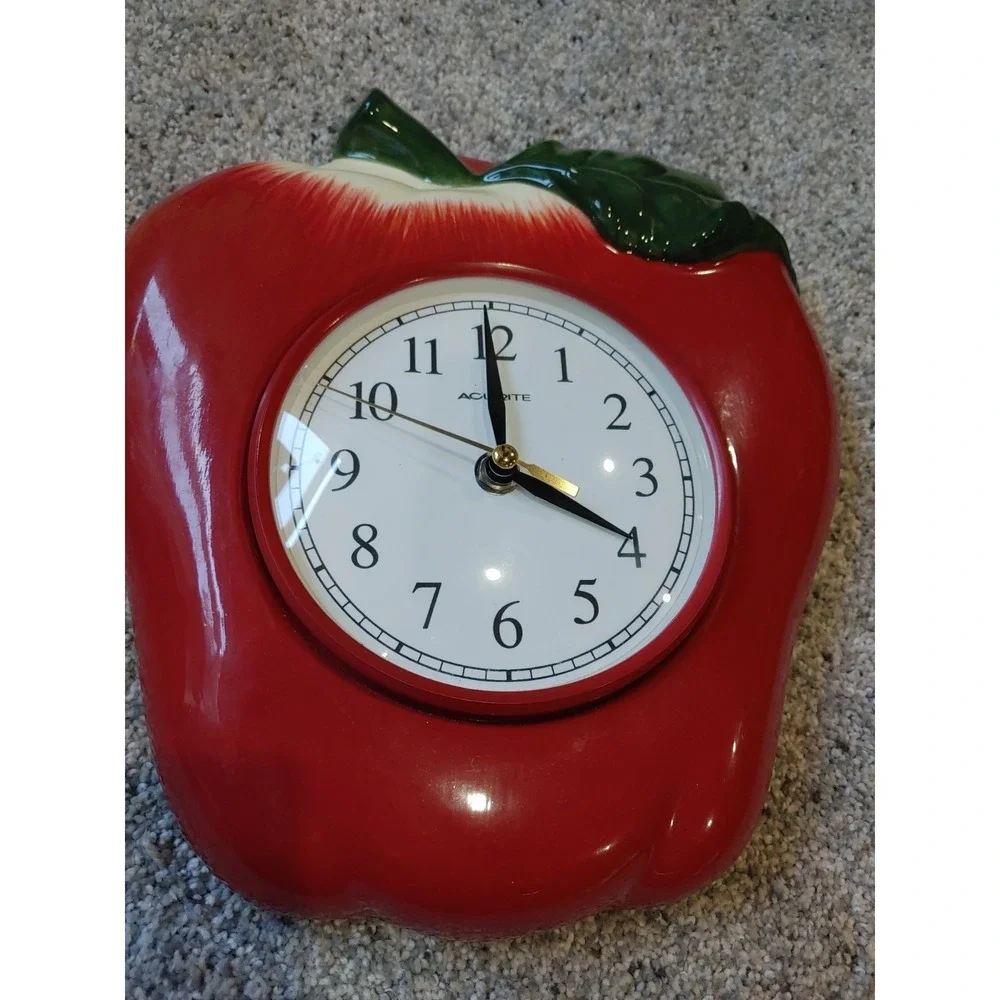 Vintage Apple Shaped Decor Ceramic Wall Clock  Sconces Grannycore Cottage Core