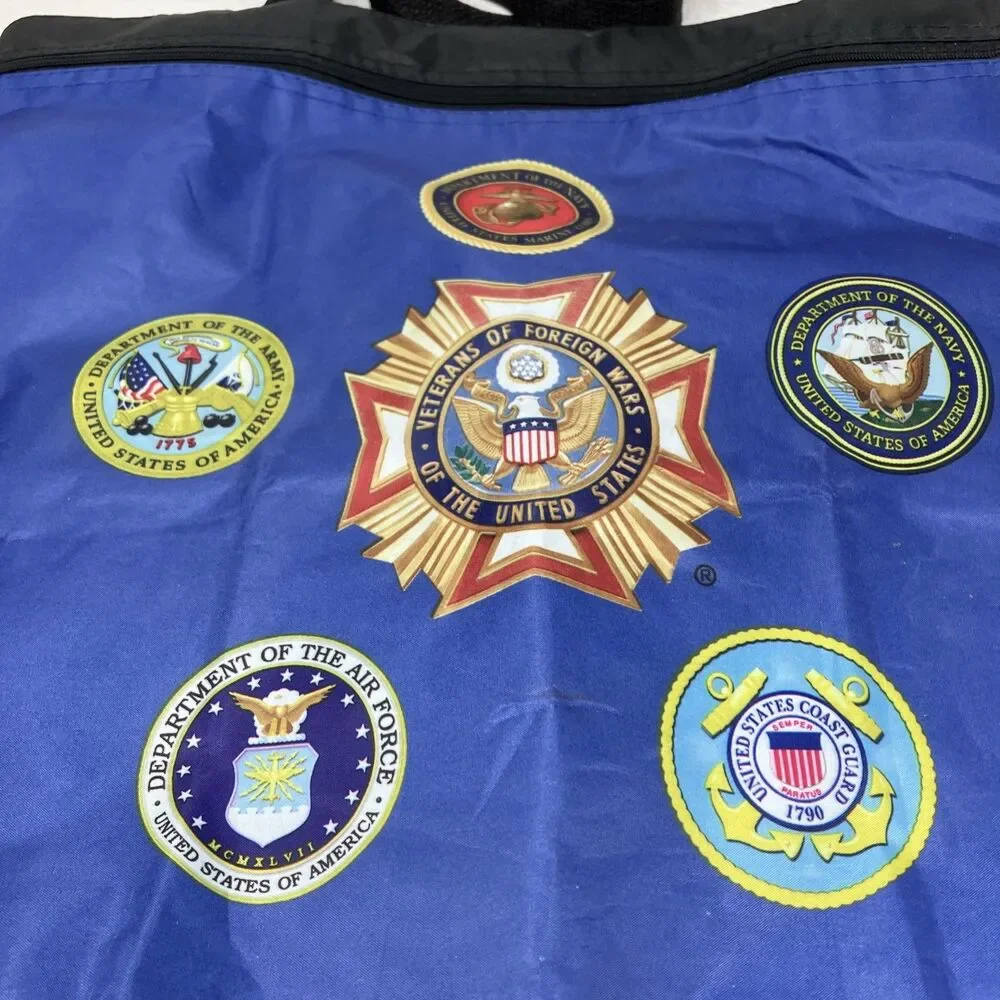 Veterans of Foreign Wars US Blue Tote Bag Zippered Side Pocket ~ 15x17 EUC