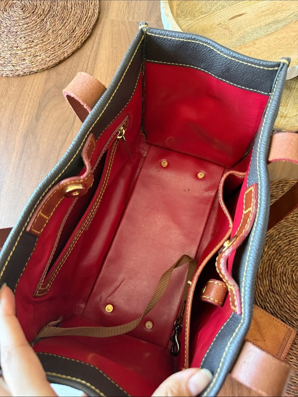 Dooney & Bourke Dark Brown with Leather-Trim Medium Tote Bag