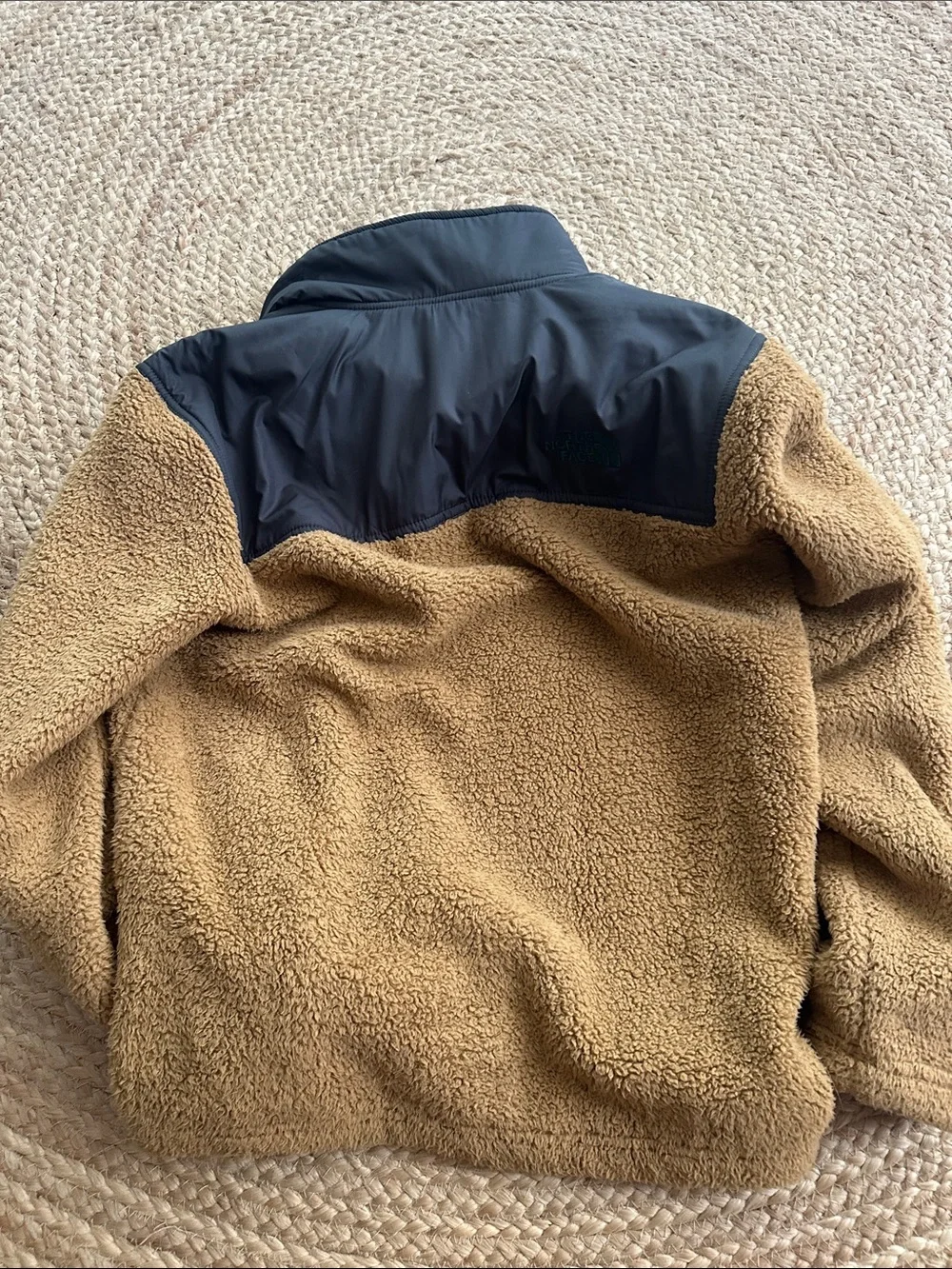 The North Face Tan Sherpa Pullover with Dark Chest Pocket
