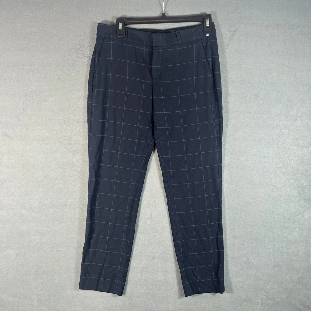Banana Republic Men's Navy Blue Windowpane Plaid Dress Pants Trousers 30x27