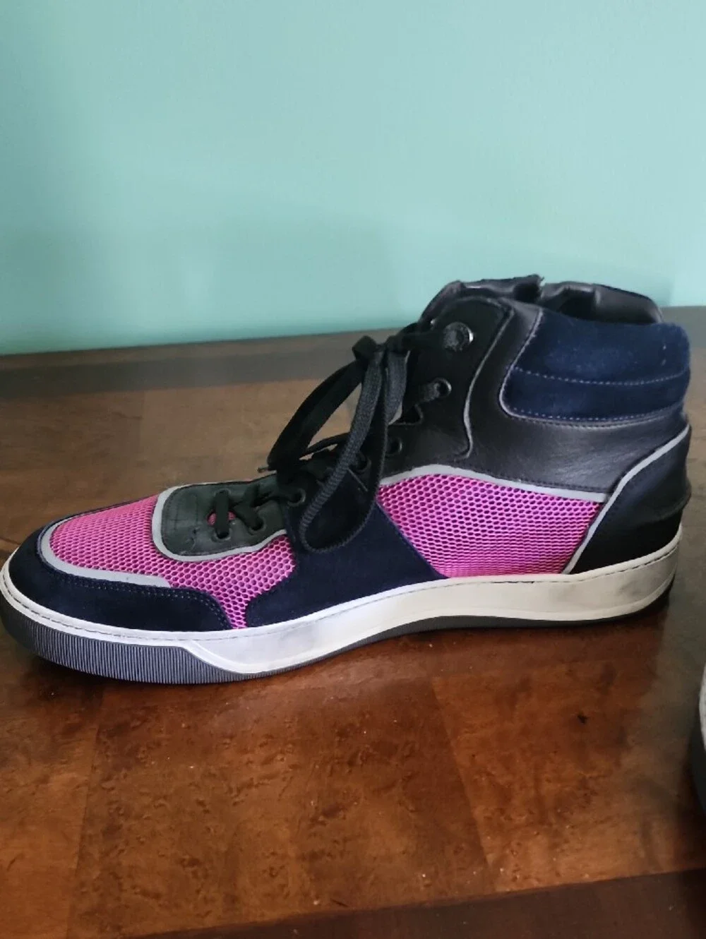 Lanvin Pink and Navy High-Top Sneakers