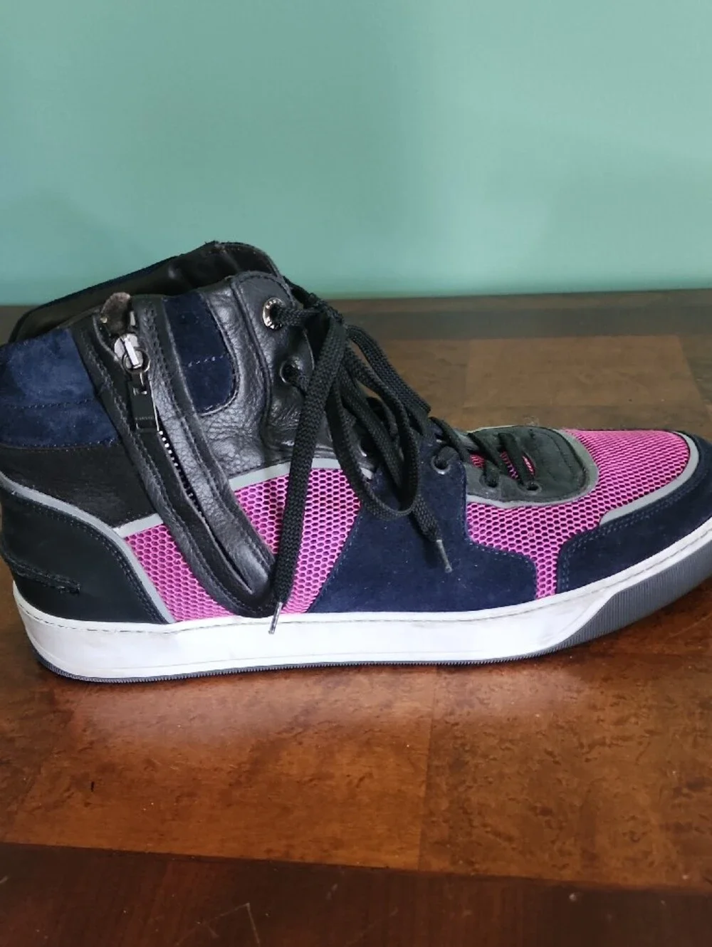 Lanvin Pink and Navy High-Top Sneakers