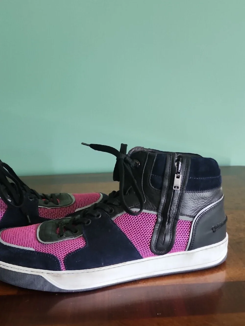 Lanvin Pink and Navy High-Top Sneakers