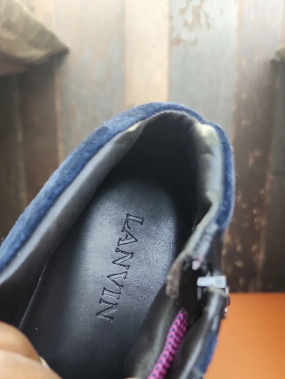 Lanvin Pink and Navy High-Top Sneakers