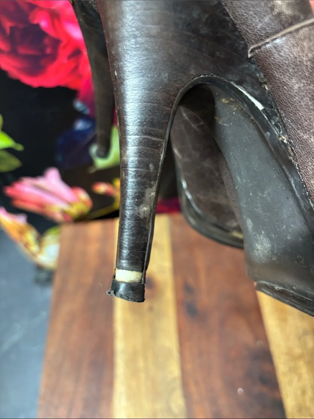 Michael Kors Dark Brown Leather Vintage Slouch High Heel Ankle Boots