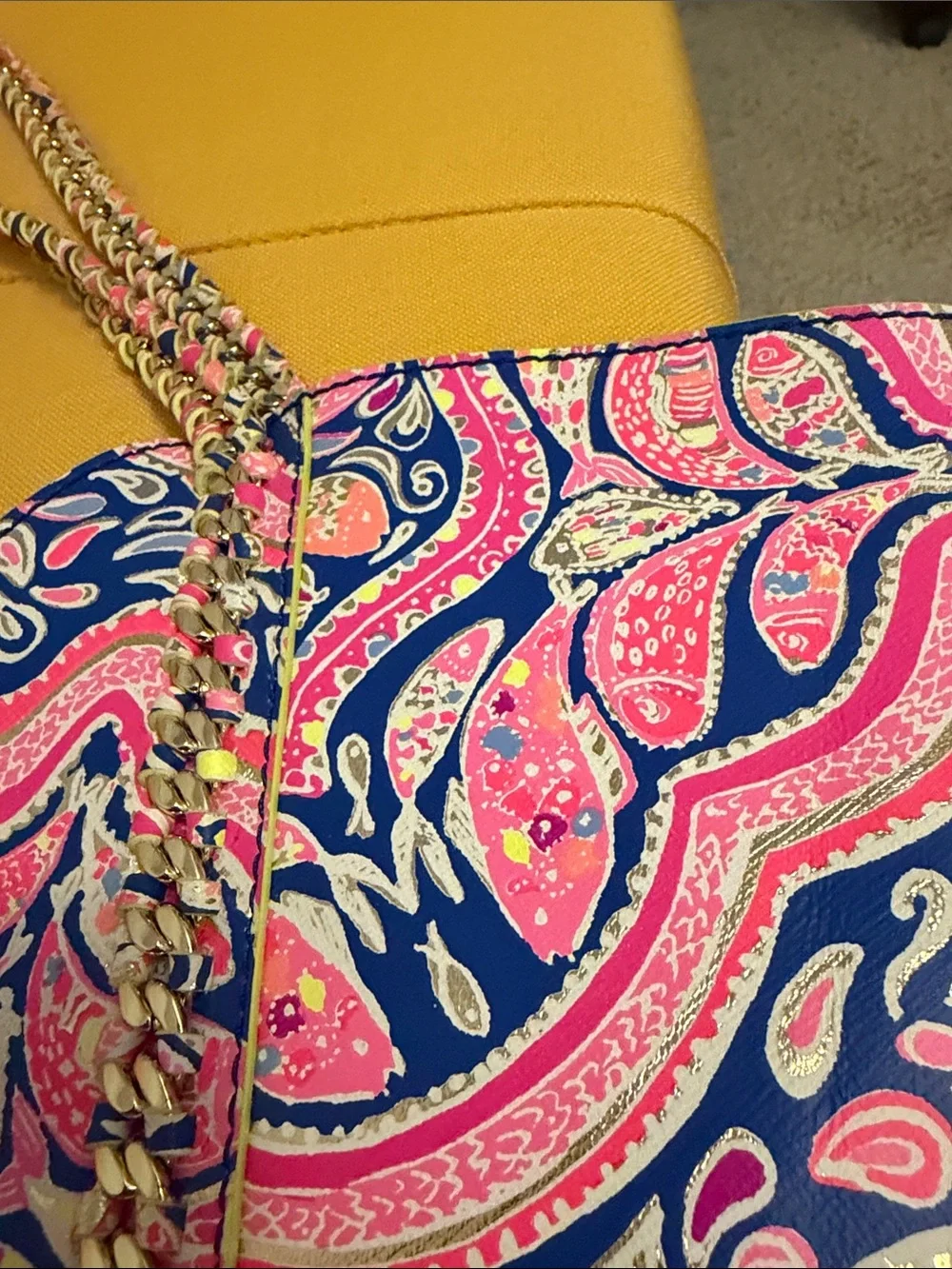 Lilly Pulitzer Can’t Resist Pink and Blue Paisley Tote Bag with Neon Tassel NWOT