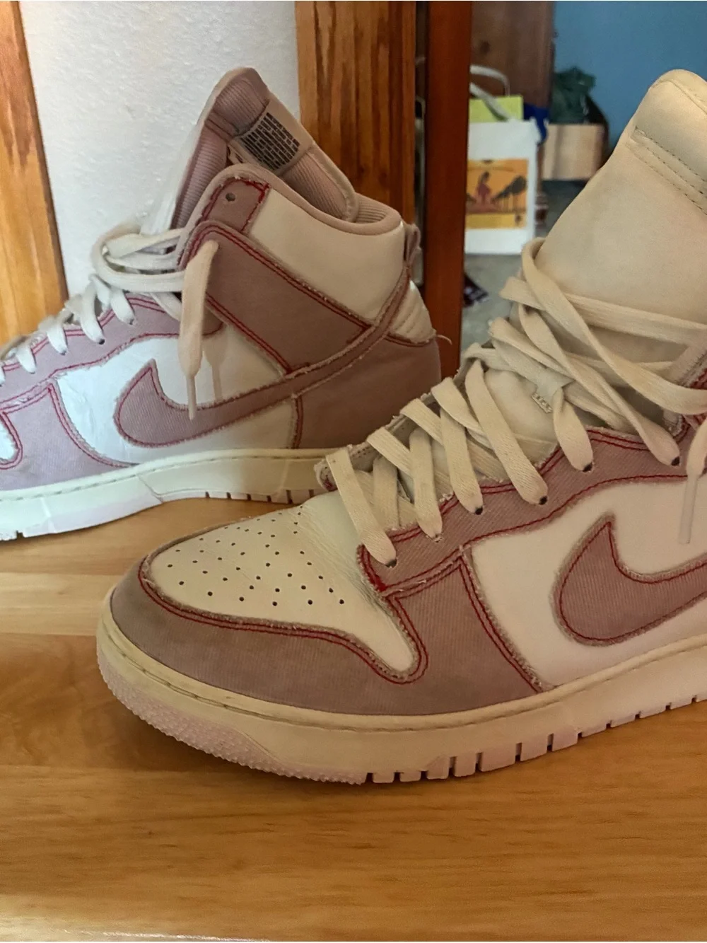 Nike High-Top Sneakers in White and Dusty Pink