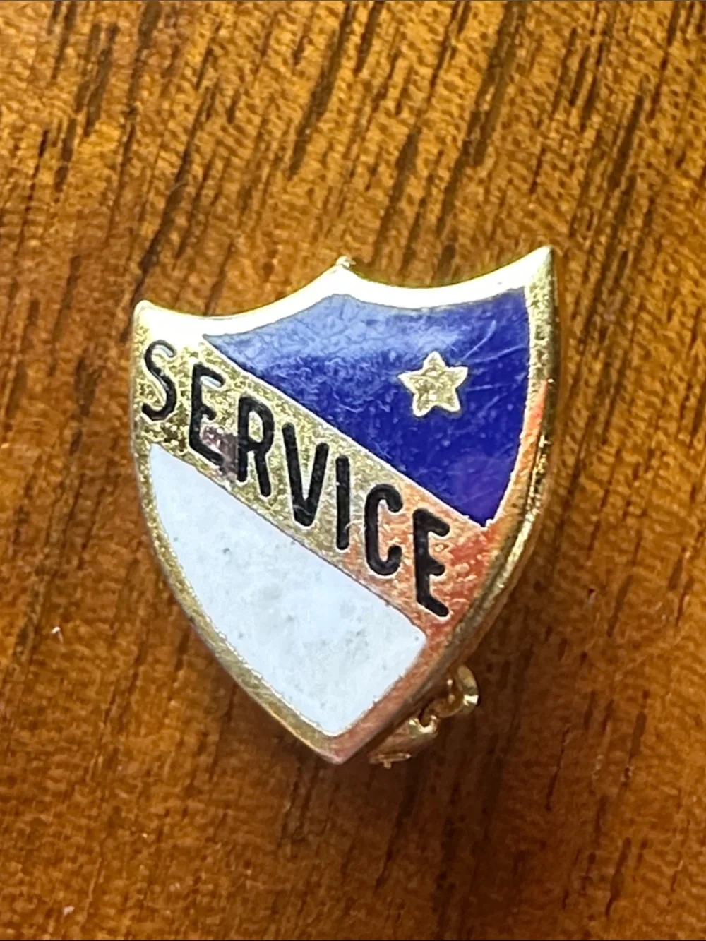 Tiny Vintage Service Shield Enamel Pin - Blue & White