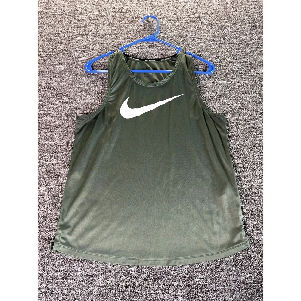 Nike Running Dri-Fit Tank Top Womens Medium Olive Green Swoosh Logo Racerback