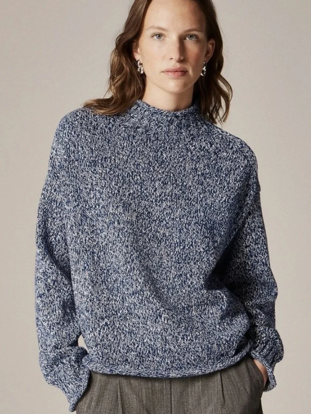 J.crew Rollneck Marled Blue Oversized Rubbed Cuff Sweater 2025