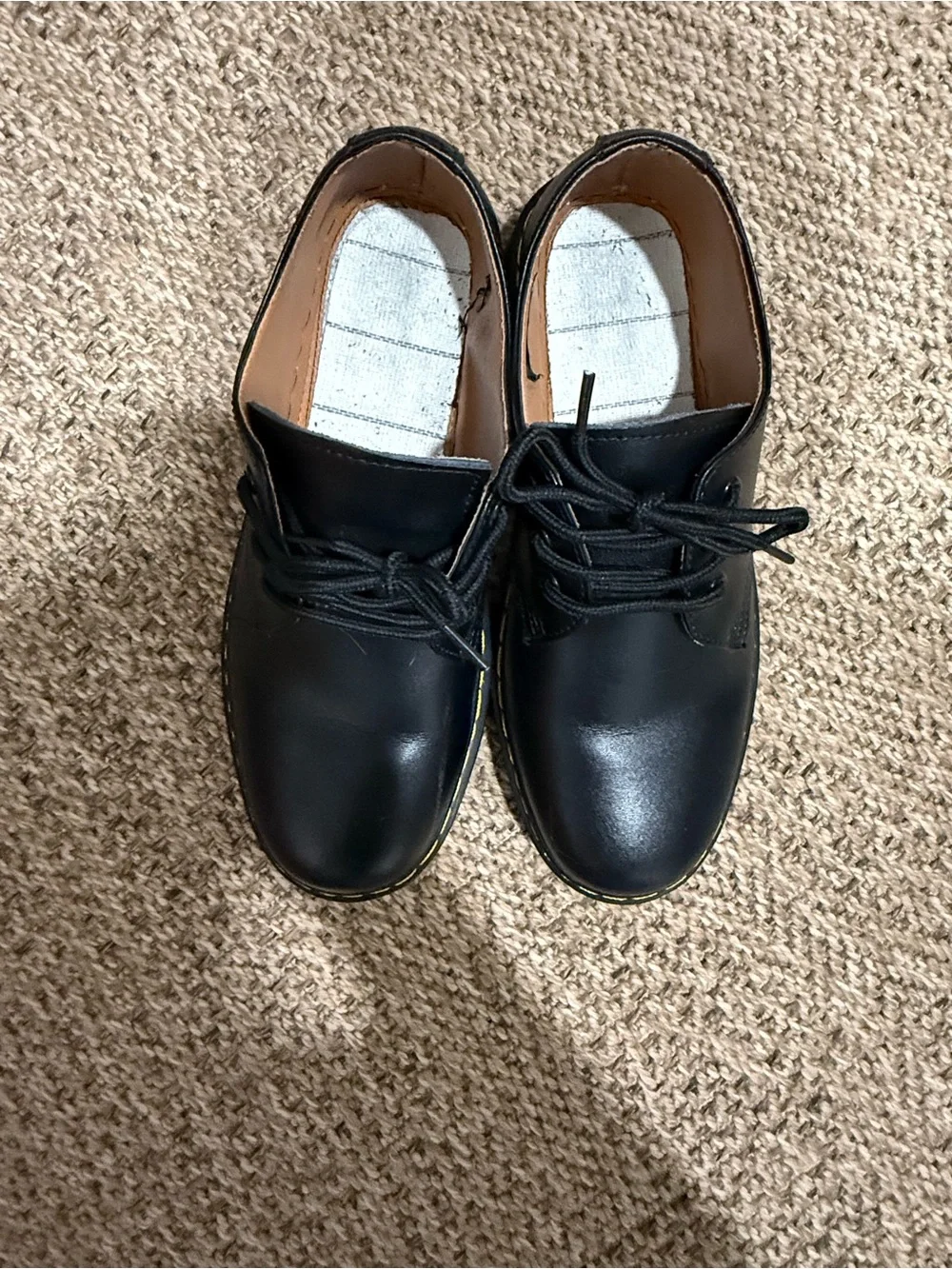 Dr. Martens Black Leather 3-Eye Derby Shoes with Yellow Stitching