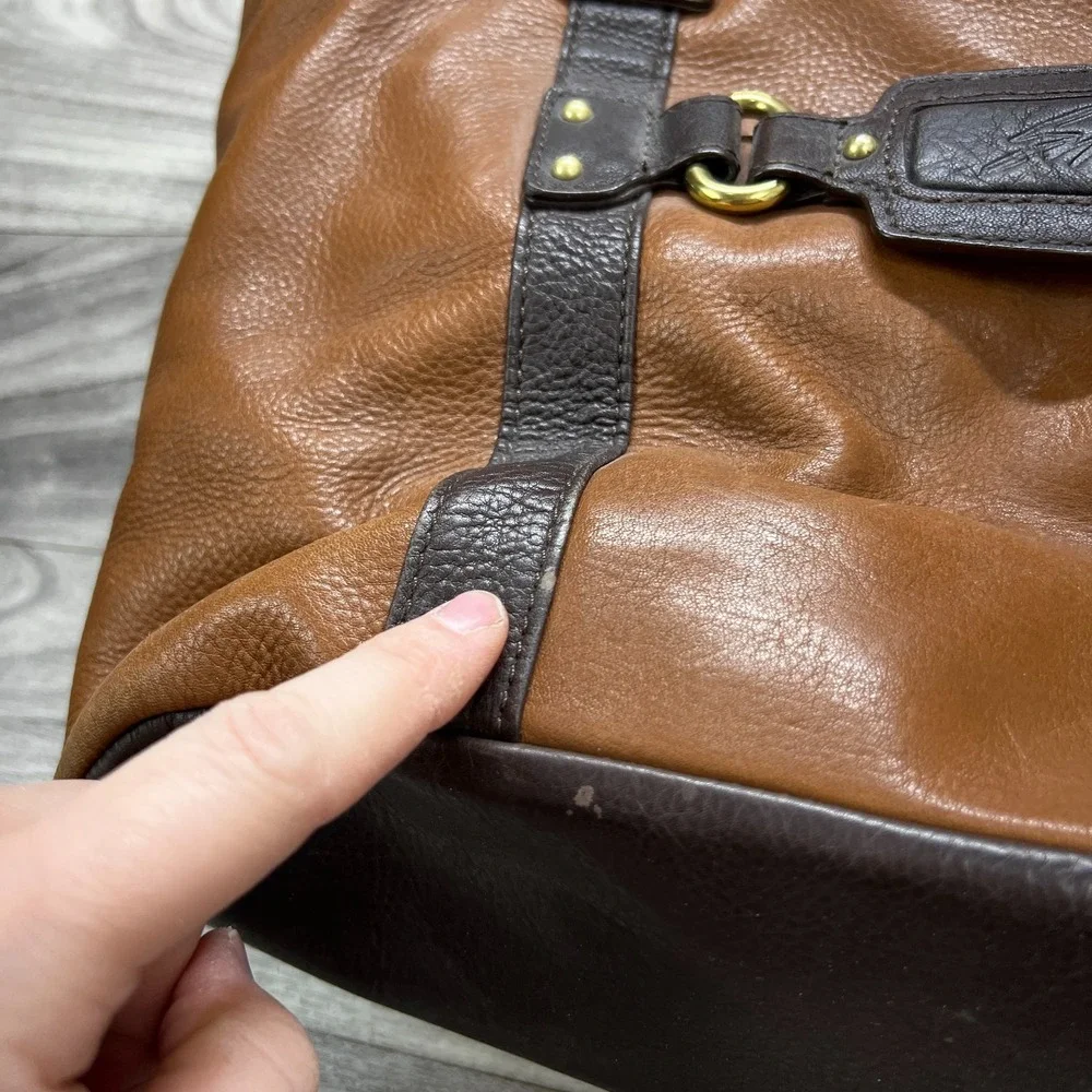 Stone Mountain‎ Leather Tote Bag Women's Brown Black Studded Detail Zip Pockets