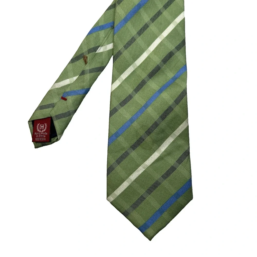 Chaps Green Blue Stripe Tie Silk 3.25