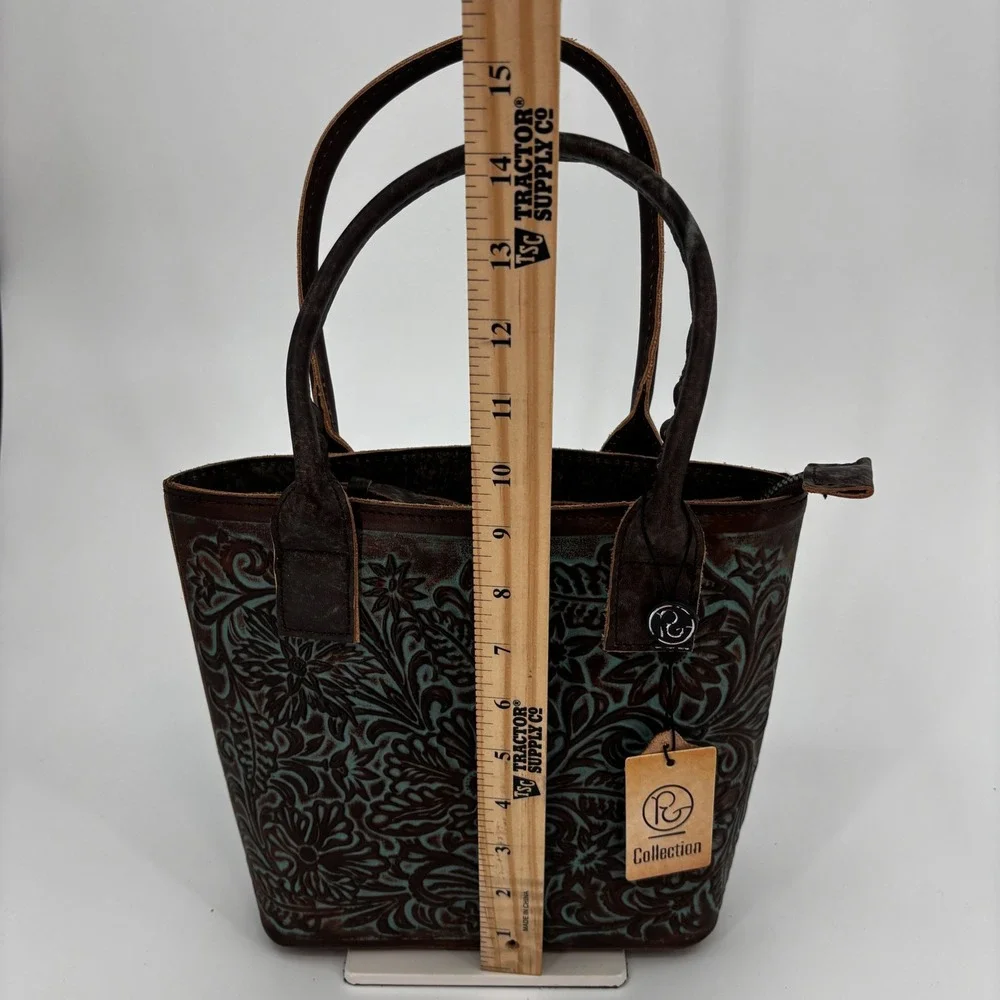 P&G Collection Tote Bag Womens Small Brown Turquoise Western Floral Cowgirl New