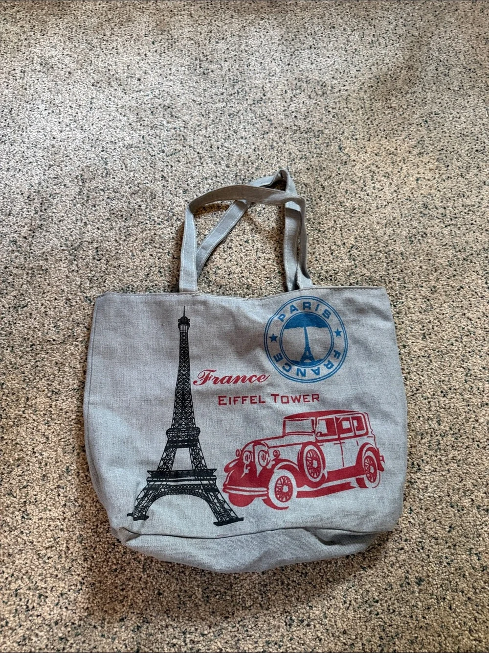 Paris Eiffel Tower Tote Bag with Vintage Car Graphic