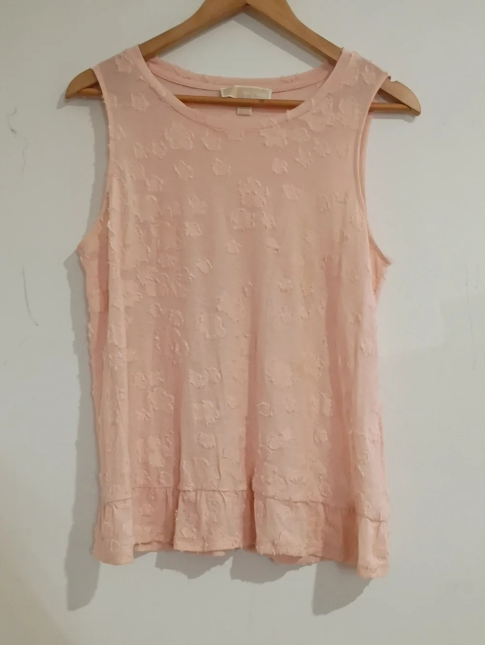 Michael Kors Pale Pink Textured Ruffle-Hem Tank