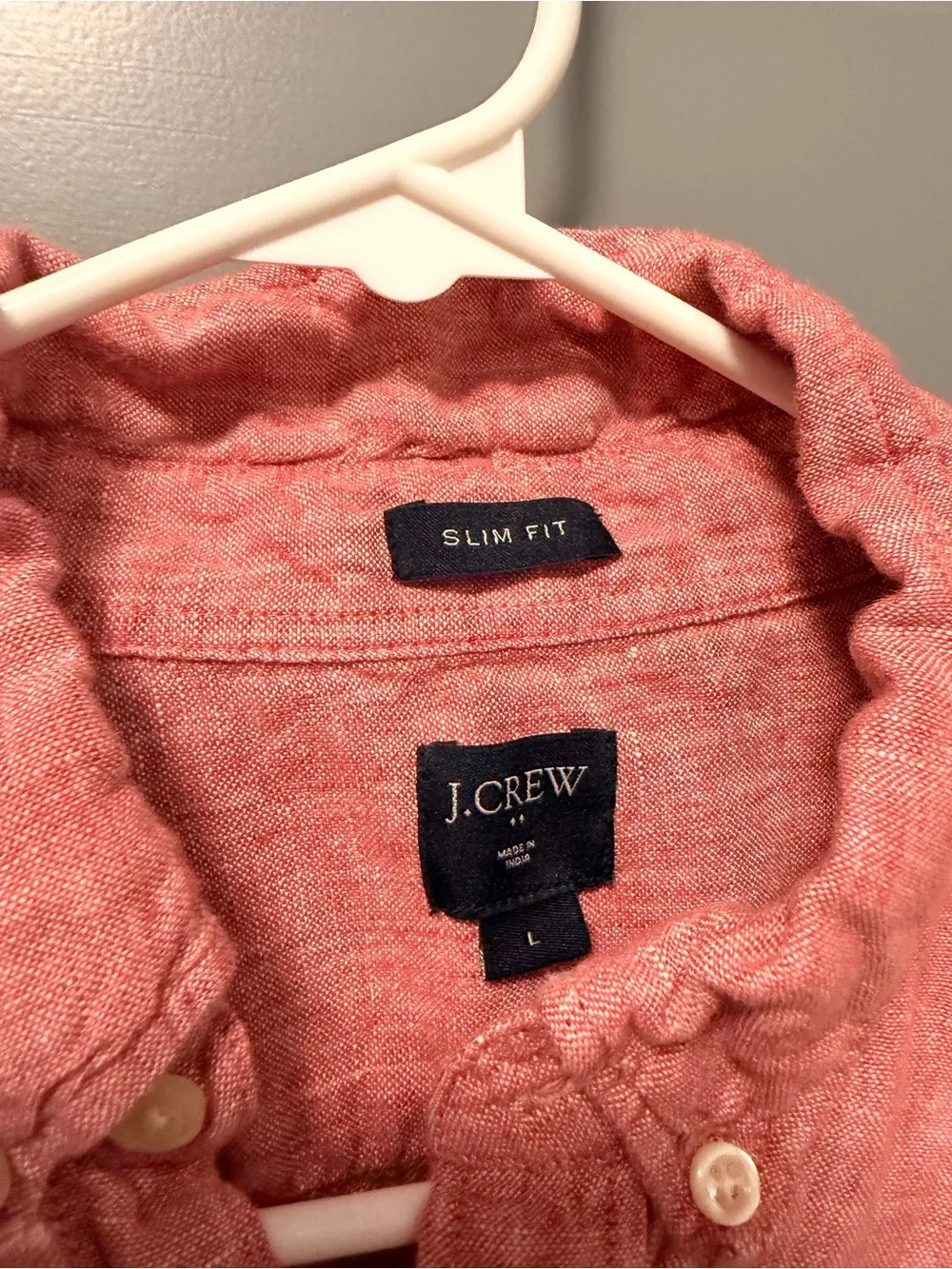 J.Crew Red/Coral Button-Down 100% Linen Slim Fit Shirt LARGE