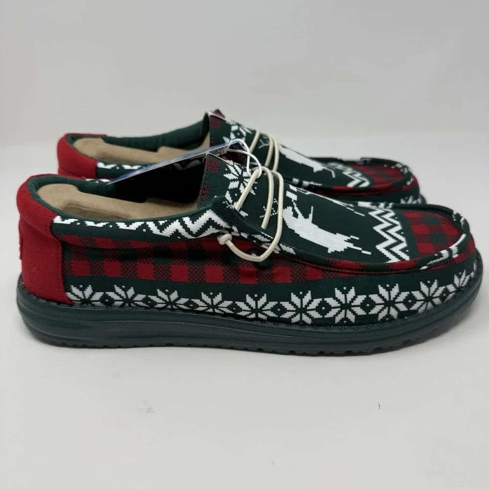 Hey Dude Wally Mens 8 Green Holiday Cheers Christmas‎ Slip On Shoes Loafers