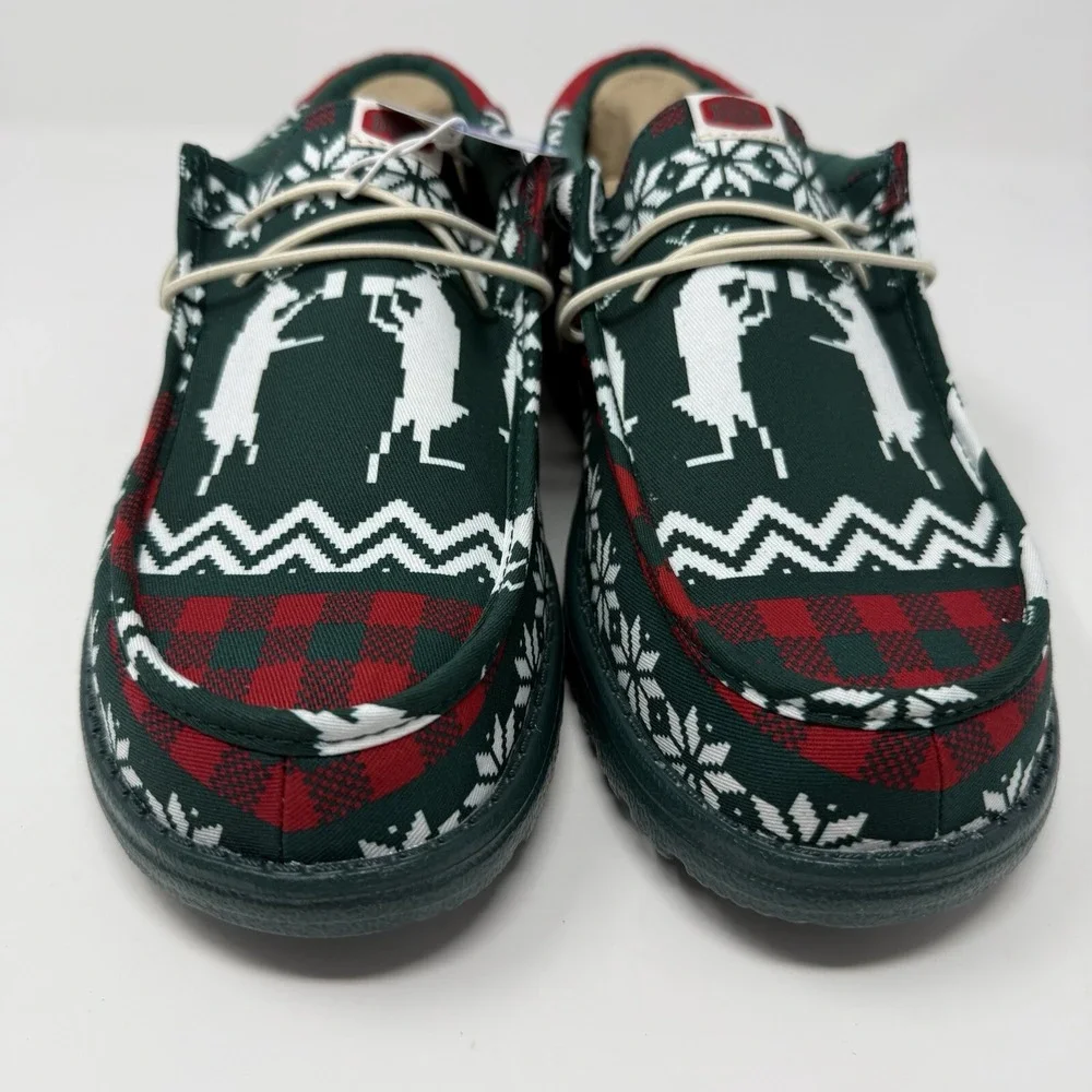 Hey Dude Wally Mens 8 Green Holiday Cheers Christmas‎ Slip On Shoes Loafers