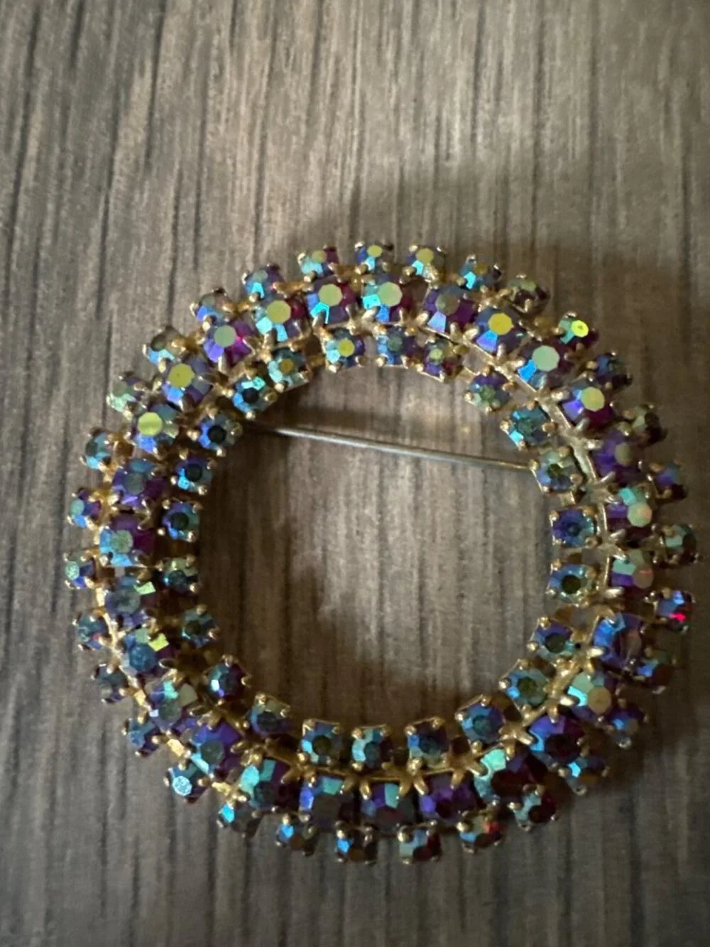 Aurora Borealis Rhinestone Circle Wreath Brooch 2
