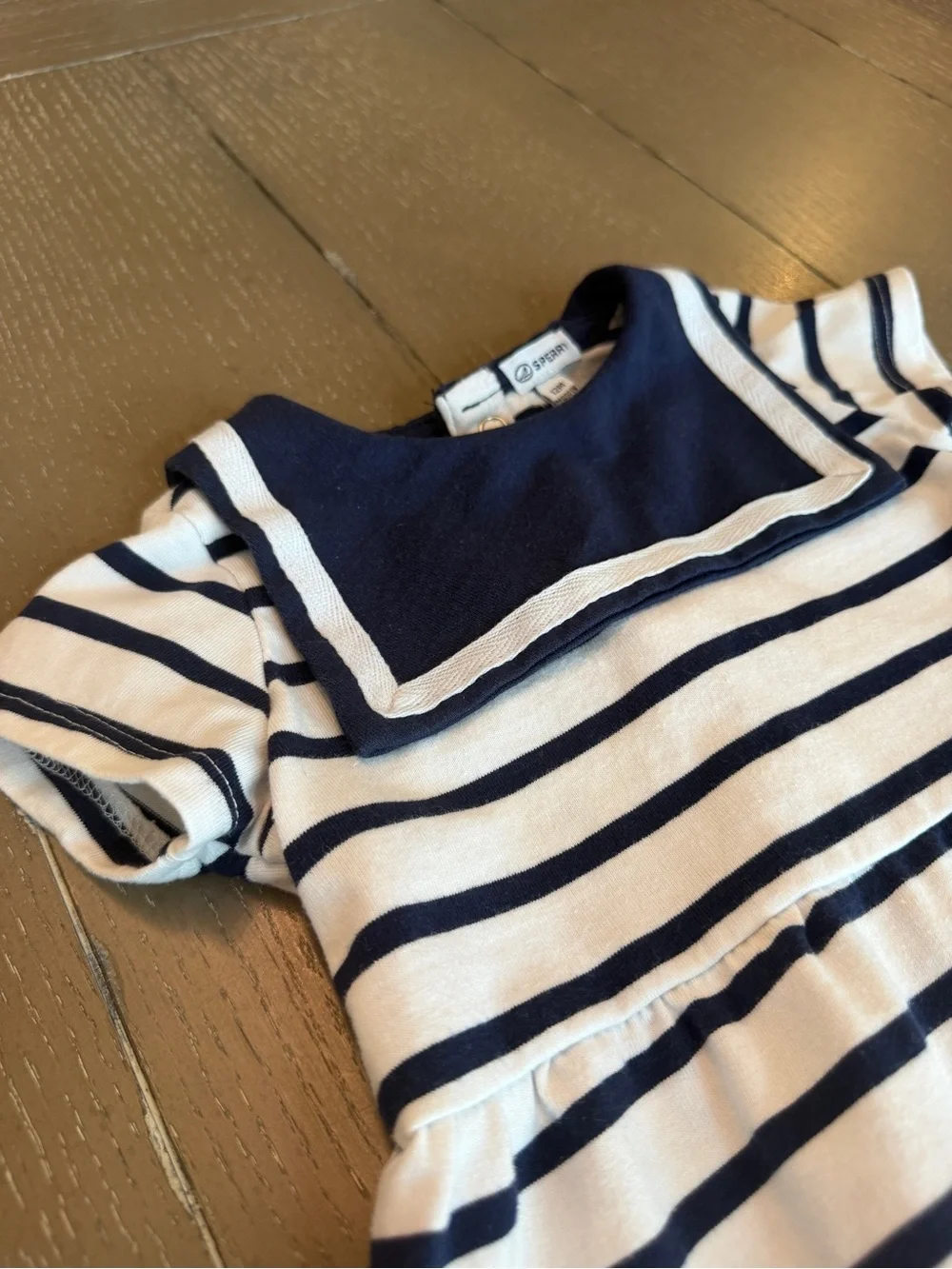 Sperry Baby Girls’ Short-Sleeve Nautical Navy Stripe Sailor Dress • Size 12M