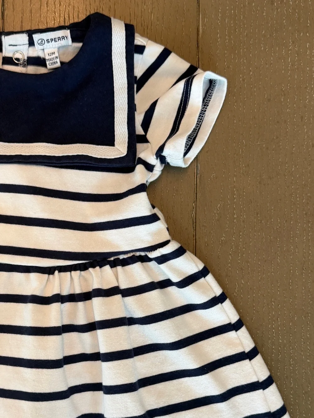 Sperry Baby Girls’ Short-Sleeve Nautical Navy Stripe Sailor Dress • Size 12M