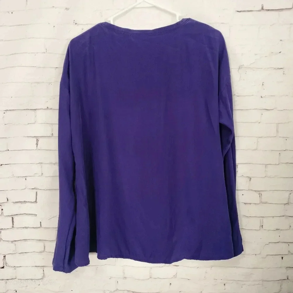 Kate Spade Saturday Sz Small Women Purple Top Long Sleeves Round Neck Hi Lo Hem