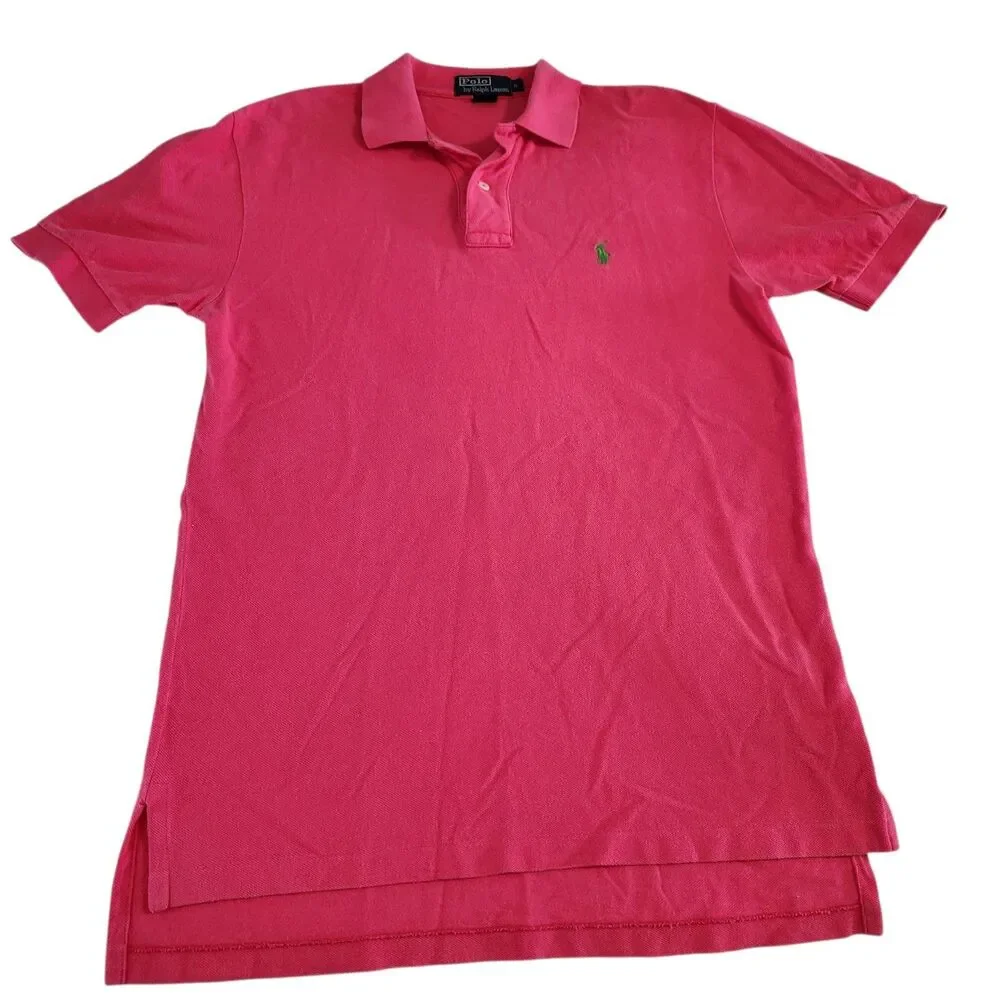 Polo Ralph Lauren Men's Pink Cotton Polo Shirt Classic Fit Green Pony Size Small