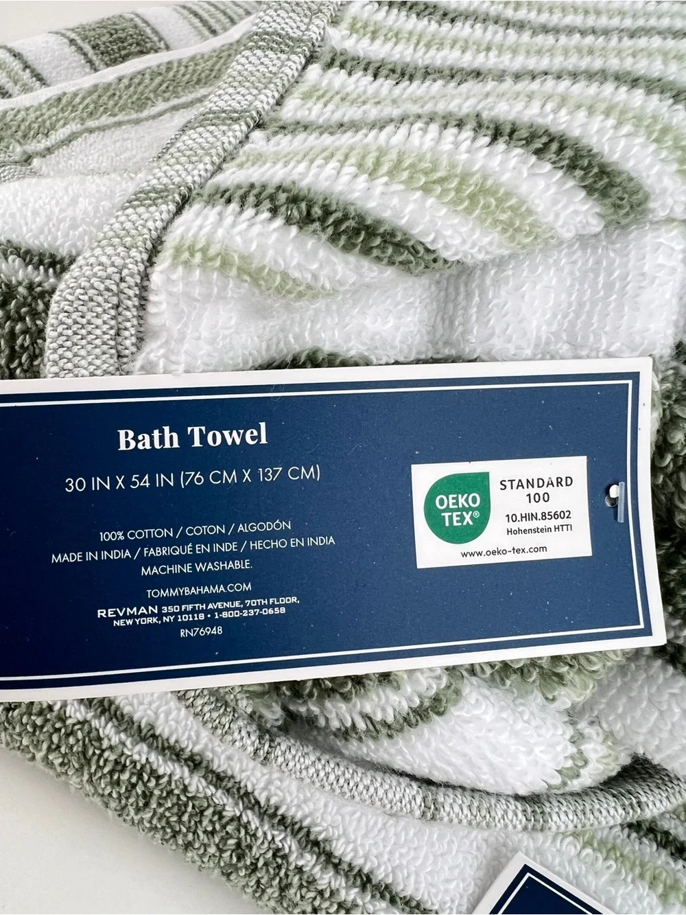Tommy Bahama Bath Towels Riviera Sage Green White Striped Soft Cotton 2 Pc NEW