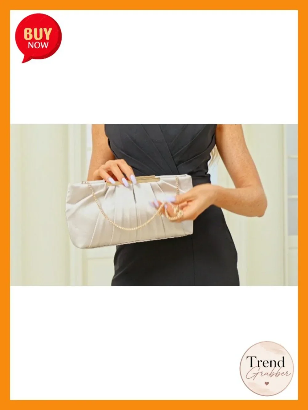 Pleated Satin Clutch Evening Bag with Detachable Chain Handbag
