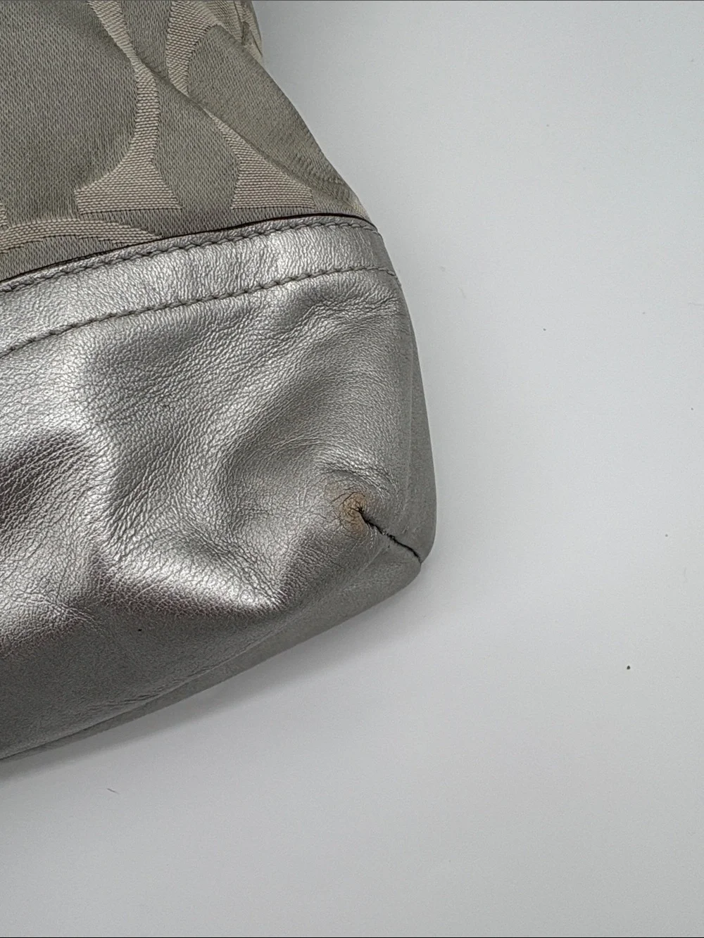 Coach Silver and Gray Signature Chain-Trim Shoulder Bag
