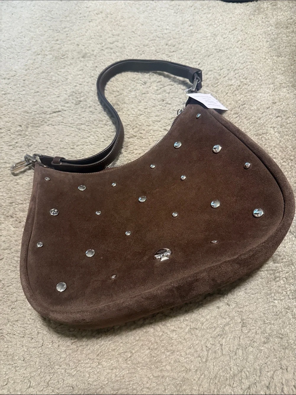 kate spade Brown Suede Shoulder Bag with Silver Hardware