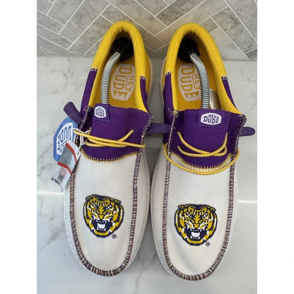 Hey Dude Wally Tri LSU Tigers Shoes Mens Size 13 Purple Gold Slip On Sneakers