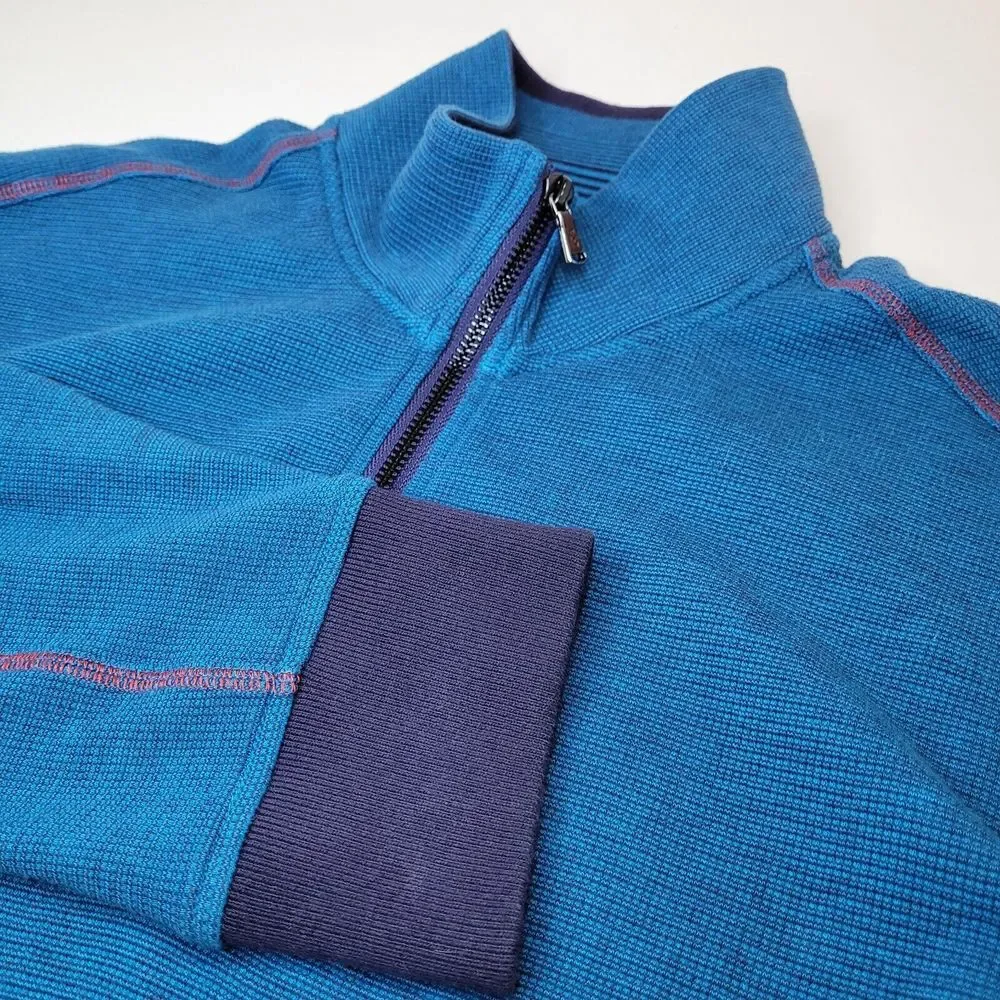 Robert Graham Mens Blue Pullover 1/4 Zip Mock Neck Classic Fit‎ Sweater Size L