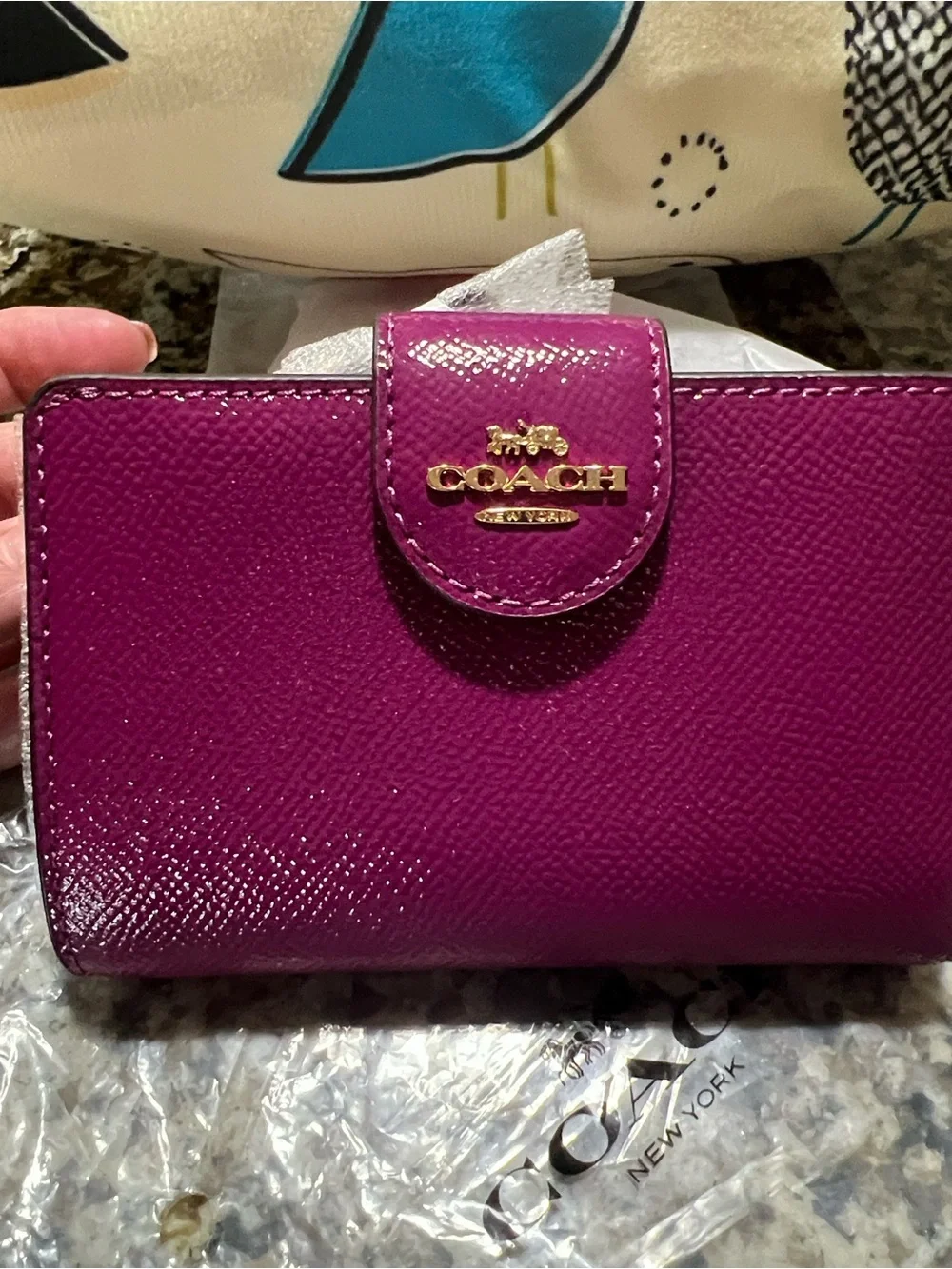 Coach Patent Leather Compact Wallet in Berry